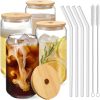 Drinking Glasses with Bamboo Lids and Glass Straws 4pc Set